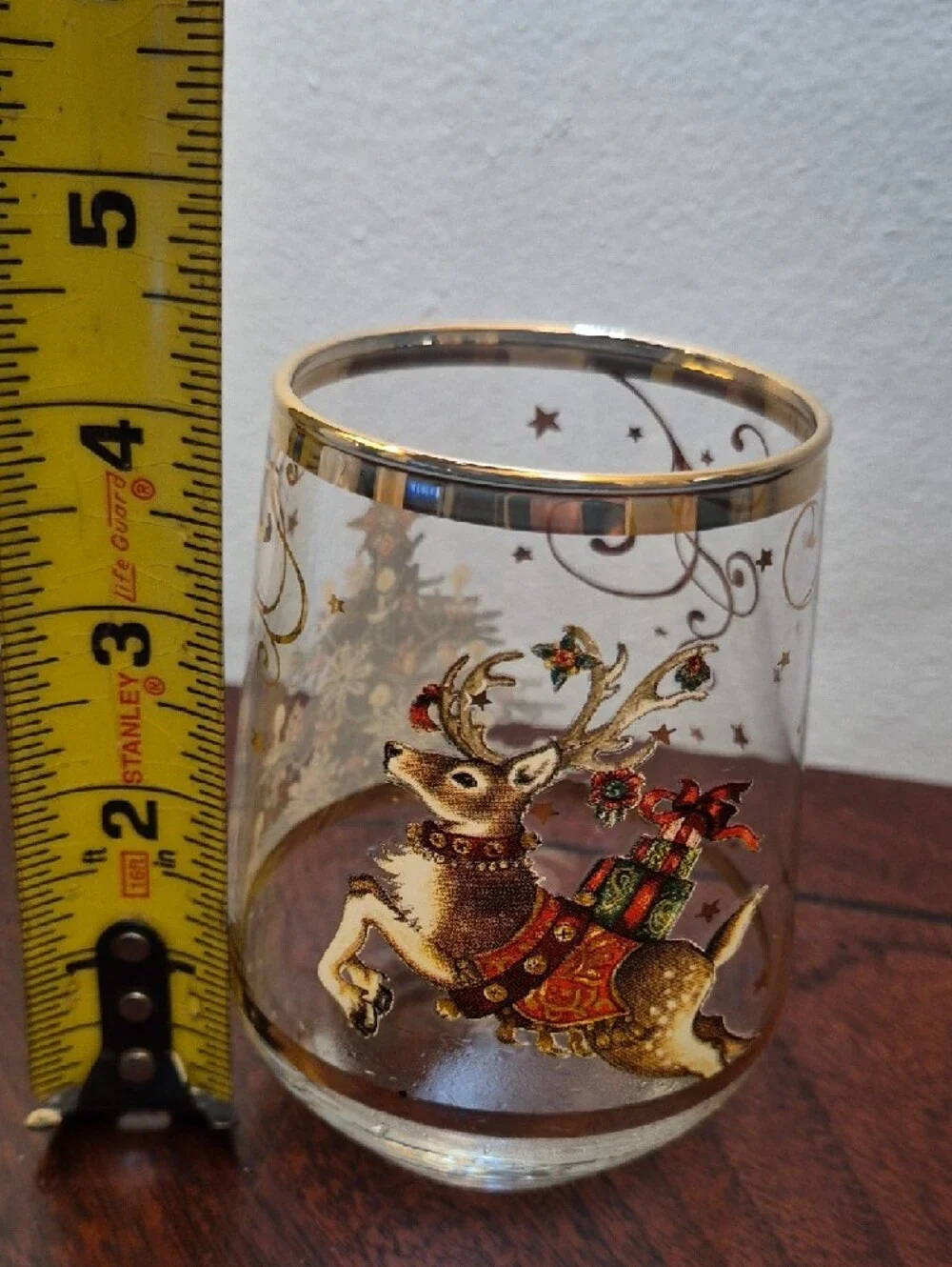 Williams Sonoma Gold-Trim Reindeer‎ Stemless Glass